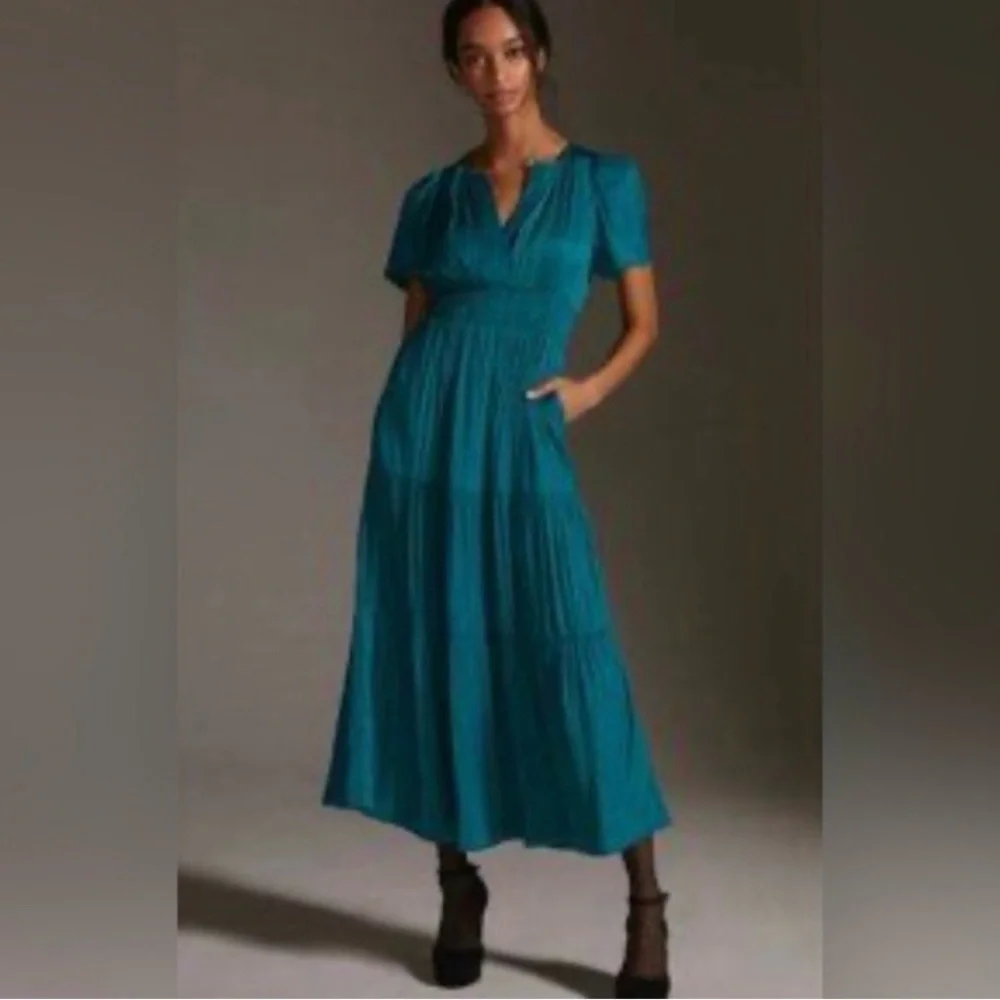 Anthropologie Silky Somerset Maxi Dress in Teal Size Medium - Picture 1 of 9